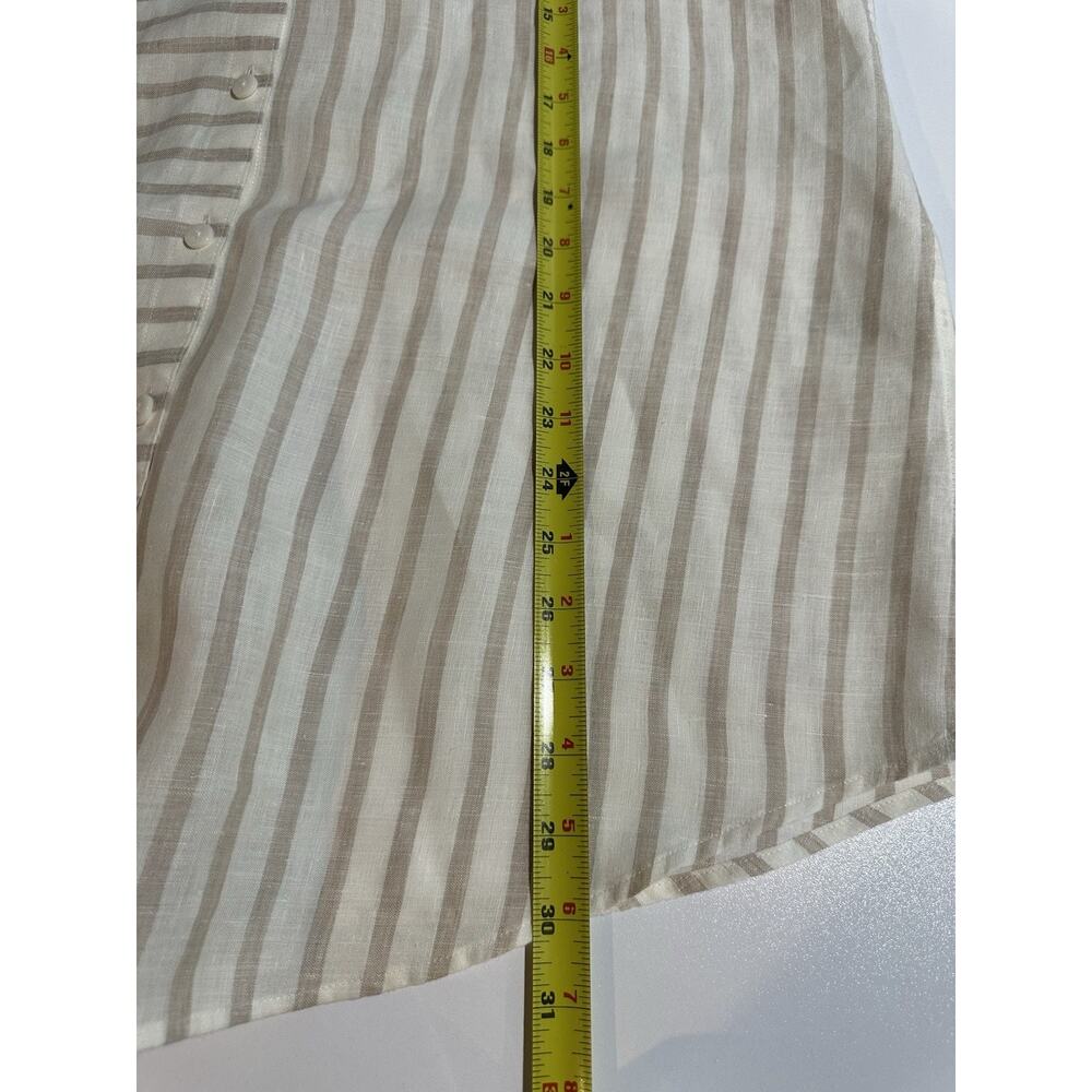 Chicos Womens Sz 2 L Beige Stripe Linen Button Up No Iron Tunic Top 3/4 Sleeve - Picture 8 of 10